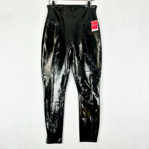 Spanx Faux Patent Leather Leggings Size Large Classic Black NEW - Picture 1 of 6